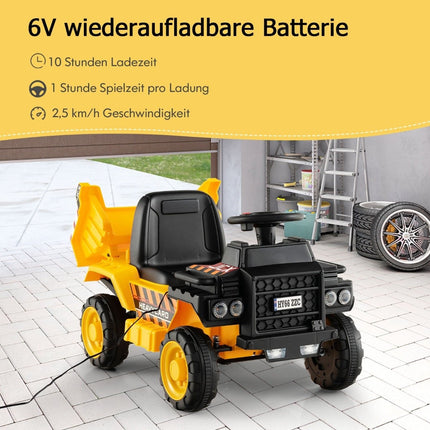 6V Kinder-Muldenkipper mit Schutzhelm bis 2,5km/h für Kinder ab 18 Monaten gelb