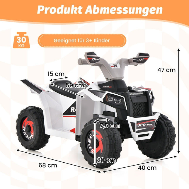6V Kinderquad Elektro mit Vorwärts-/Rückwärtsschalter Kinderquad Mini Elektroquad Weiß