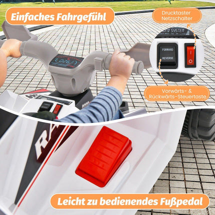 6V Kinderquad Elektro mit Vorwärts-/Rückwärtsschalter Kinderquad Mini Elektroquad Weiß