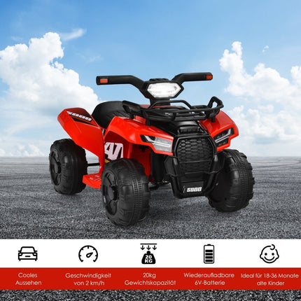 6V electric children's quad with storage space & music & horn & LED headlight mini electric quad red