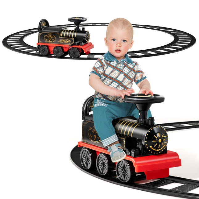 6V elektrische Kindereisenbahn mit Musiklicht, 16 Schienenstücken für Kinder ab 3 Jahren. Schwarz