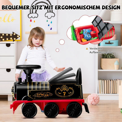 6V electric ride-on children's train with music lights, 16 rail pieces for children aged 3 and over. Black