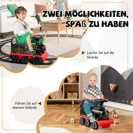 6V electric ride-on children's train with music lights, 16 rail pieces for children aged 3 and over. Black