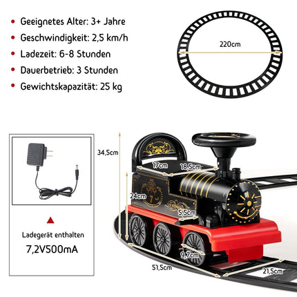 6V electric ride-on children's train with music lights, 16 rail pieces for children aged 3 and over. Black