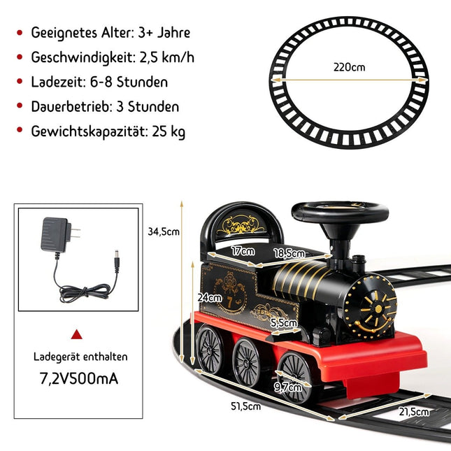 6V elektrische Kindereisenbahn mit Musiklicht, 16 Schienenstücken für Kinder ab 3 Jahren. Schwarz