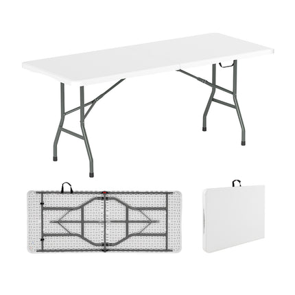 Klapptisch, 183 cm, HDPE-Platte, 159 kg Tragkraft, Weiß