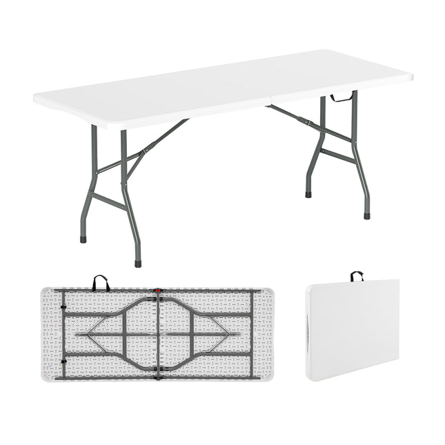 Klapptisch, 183 cm, HDPE-Platte, 159 kg Tragkraft, Weiß