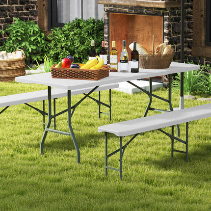 Klapptisch, 183 cm, HDPE-Platte, 159 kg Tragkraft, Weiß