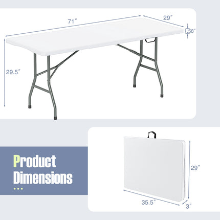 Klapptisch, 183 cm, HDPE-Platte, 159 kg Tragkraft, Weiß