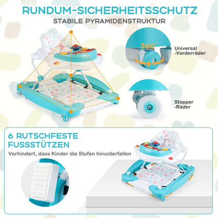 6-in-1 verstellbarer Babywalker mit Musikbrett, Grün