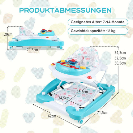 6-in-1 verstellbarer Babywalker mit Musikbrett, Grün