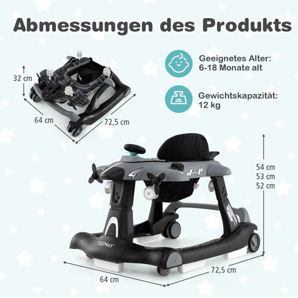 6-in-1 verstellbare Babywippe mit Tablett, Grau