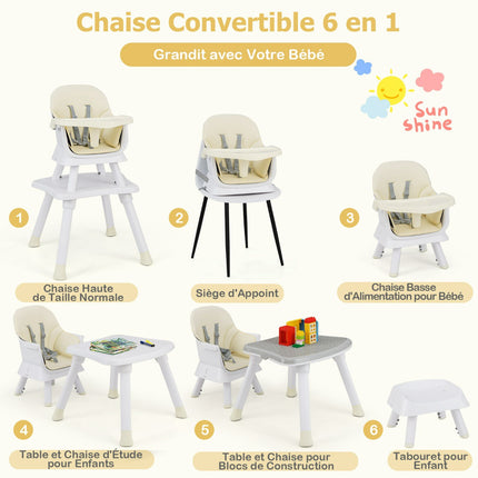 6-in-1 Babyhochstuhl – Tischchen, 5-Punkt-Gurt