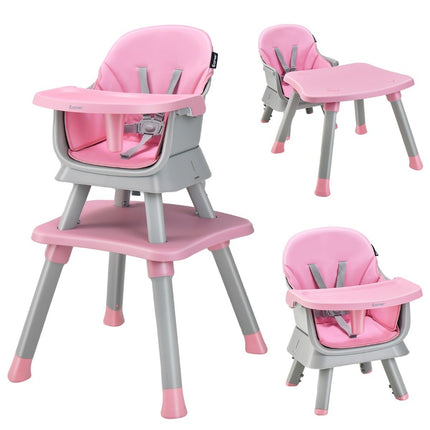 6-in-1 Babyhochstuhl, Kinderhochstuhl &amp; Essstuhl &amp; Lerntisch &amp; Bausteintisch, 58 x 58 x 98 cm, Rosa