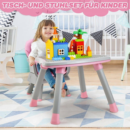 6-in-1 Babyhochstuhl, Kinderhochstuhl &amp; Essstuhl &amp; Lerntisch &amp; Bausteintisch, 58 x 58 x 98 cm, Rosa