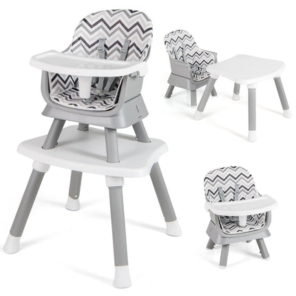 6-in-1 Babyhochstuhl Kinderhochstuhl &amp; Esszimmerstuhl &amp; Lerntisch Babystuhl Kombination Hochstuhl Grau und Weiß
