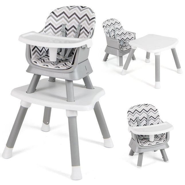6-in-1 Babyhochstuhl Kinderhochstuhl &amp; Esszimmerstuhl &amp; Lerntisch Babystuhl Kombination Hochstuhl Grau und Weiß