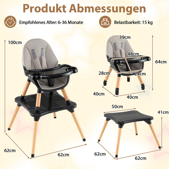 6-in-1 Babyhochstuhl mit Spieltisch & Doppeltablett