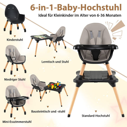 6-in-1 Babyhochstuhl mit Spieltisch & Doppeltablett