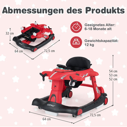 6-in-1 Babywalker mit verstellbarer Höhe, Rot