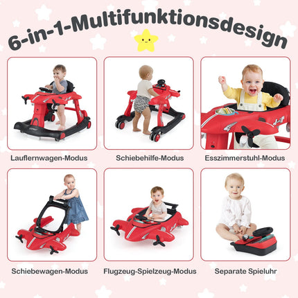6-in-1 Babywalker mit verstellbarer Höhe, Rot