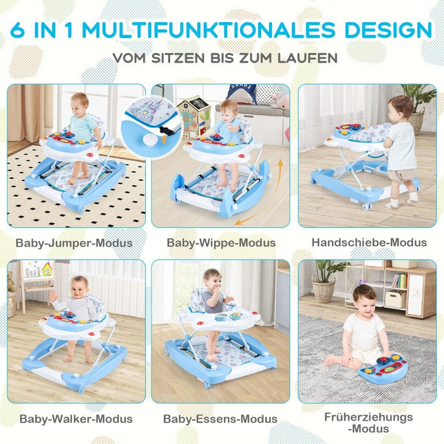 6-in-1 Babywalker mit abnehmbarem Spielbrett, Blau