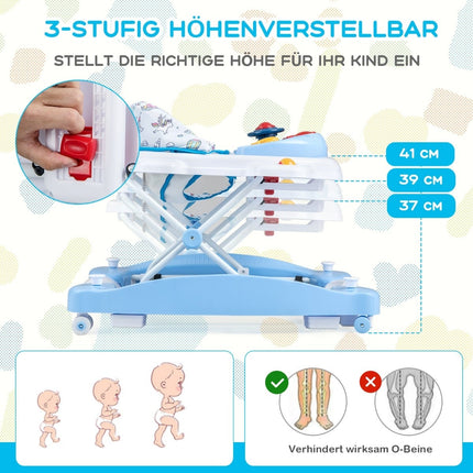 Dětské chodítko 6 v 1 se snímatelnou hrací deskou, modrá