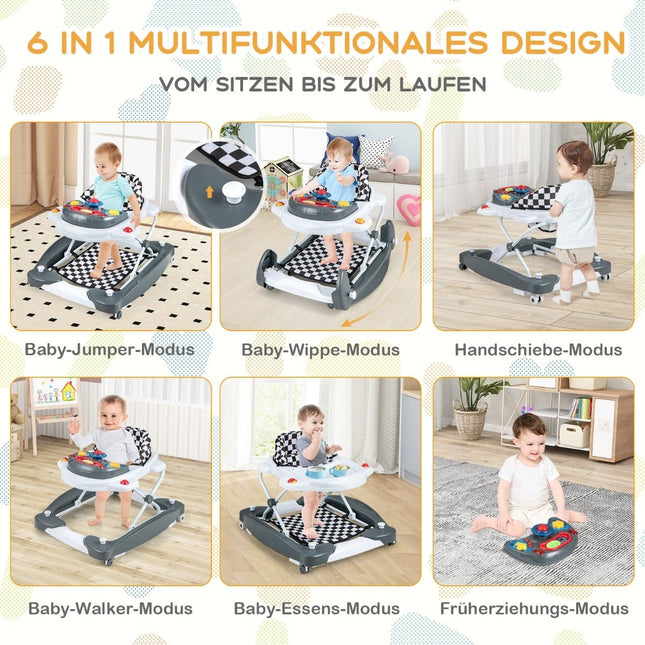 6-in-1 Babywalker mit abnehmbarem Spielbrett, Grau