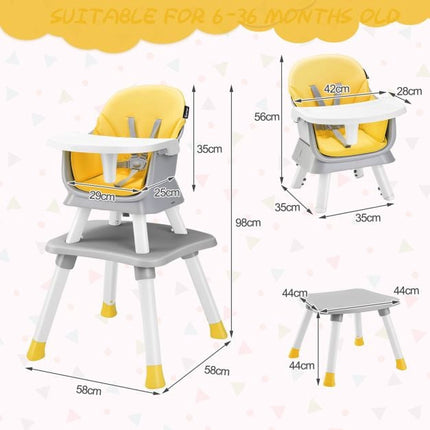 6-in-1-Wandelbarer Baby-Hochstuhl, 5-Punkt-Gurt, Tablett