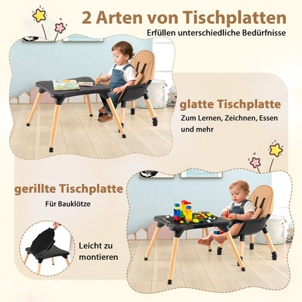6-in-1-Wandelbarer Babyhochstuhl mit Doppeltablett