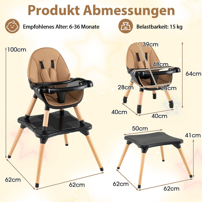 6-in-1-Wandelbarer Babyhochstuhl mit Doppeltablett