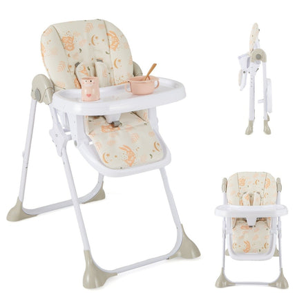 6-in-1 umbaubarer Babyhochstuhl mit Liegefunktionen &amp; Doppeltablett, Klapphochstuhl, Beige