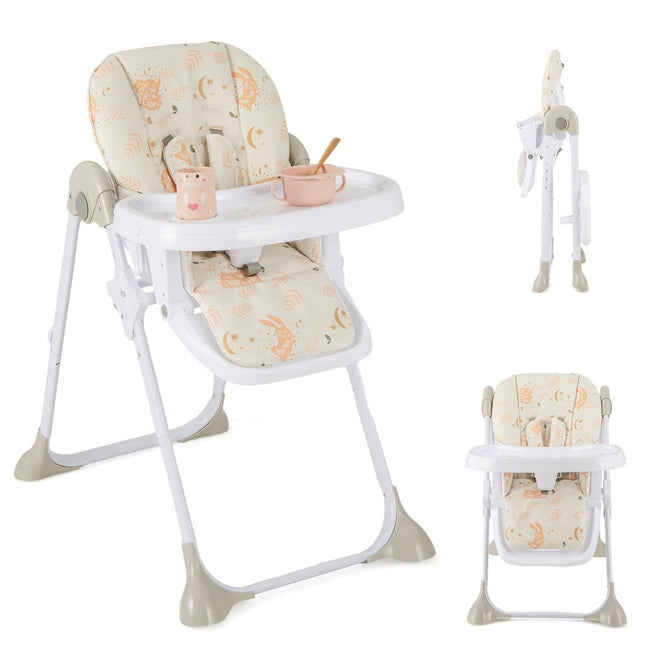 6-in-1 umbaubarer Babyhochstuhl mit Liegefunktionen &amp; Doppeltablett, Klapphochstuhl, Beige