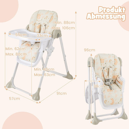 6-in-1 umbaubarer Babyhochstuhl mit Liegefunktionen &amp; Doppeltablett, Klapphochstuhl, Beige