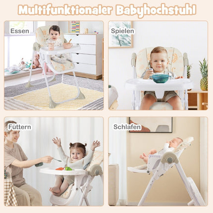 6-in-1 umbaubarer Babyhochstuhl mit Liegefunktionen &amp; Doppeltablett, Klapphochstuhl, Beige