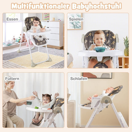 6-in-1 umbaubarer Babyhochstuhl mit Liegefunktionen &amp; Doppeltablett, Klapphochstuhl, Braun