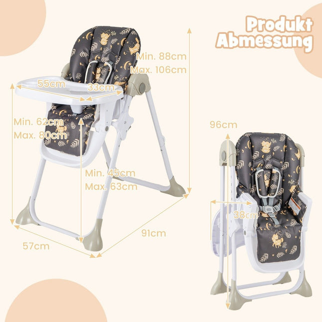 6-in-1 umbaubarer Babyhochstuhl mit Liegefunktionen &amp; Doppeltablett, Klapphochstuhl, Braun