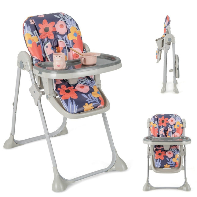 6 in 1 umbaubarer Babyhochstuhl mit Liegefunktion &amp; Doppeltablett Klapphochstuhl Blumen