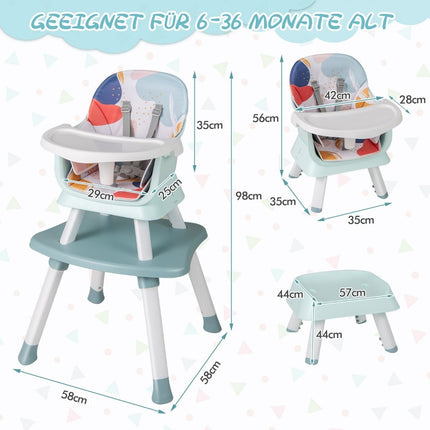 6-in-1-Wandelbarer Babyhochstuhl mit Sicherheitsgurt