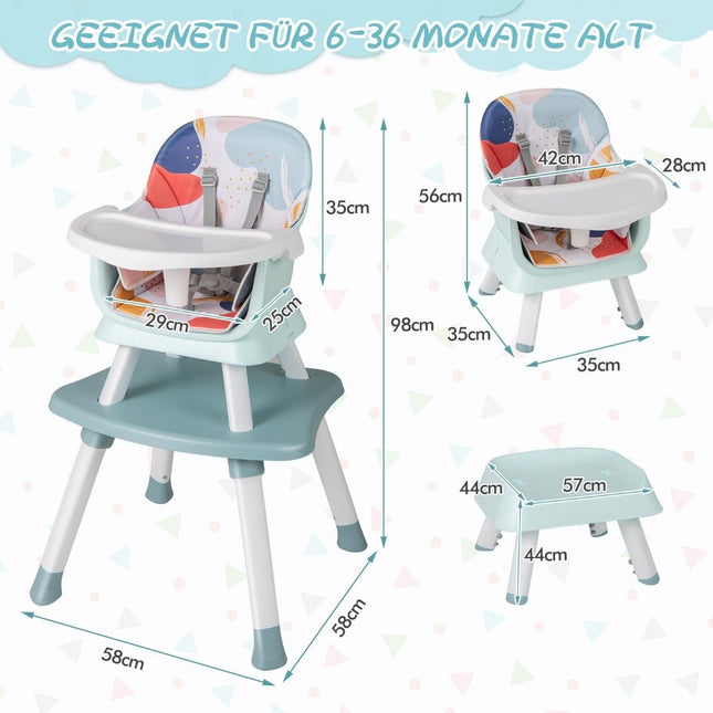 6-in-1-Wandelbarer Babyhochstuhl mit Sicherheitsgurt