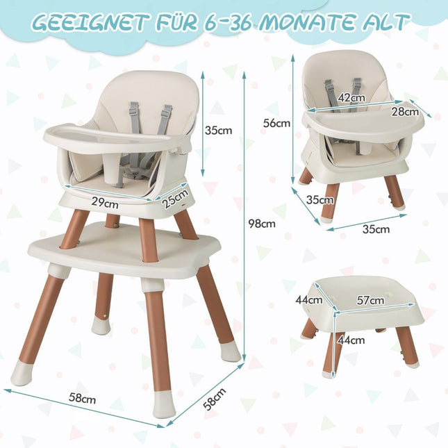6-in-1-Wandelbarer Baby-Hochstuhl mit Sicherheitsgurt