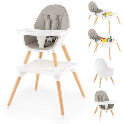 6-in-1 umwandelbarer Babyhochstuhl mit Tablett, Grau