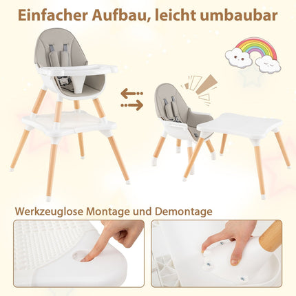 6-in-1 umwandelbarer Babyhochstuhl mit Tablett, Grau