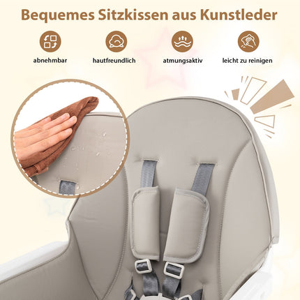 6-in-1 umwandelbarer Babyhochstuhl mit Tablett, Grau