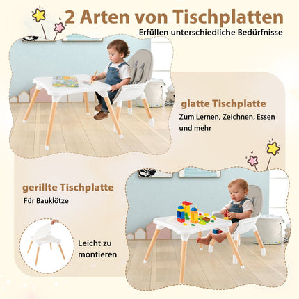 6-in-1 umwandelbarer Babyhochstuhl mit Tablett, Grau