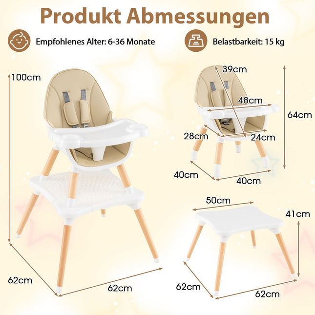 6-in-1-wandelbarer Babyhochstuhl mit Tablett und Sicherheitsgurt