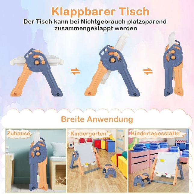 6-in-1 Klappbarer Kindertisch mit Stuhl &amp; Staffelei, Spieltisch mit doppelseitiger &amp; abnehmbarer Tischplatte