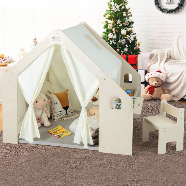 6-in-1 Kinder Indoor-Spielhaus mit Tisch- und Stuhl-Set