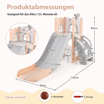 6-in-1 peuterglijbaanset met basketbalring en telescoop