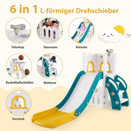 6-in-1 Toddler Slide with Basketball Hoop & Telescope